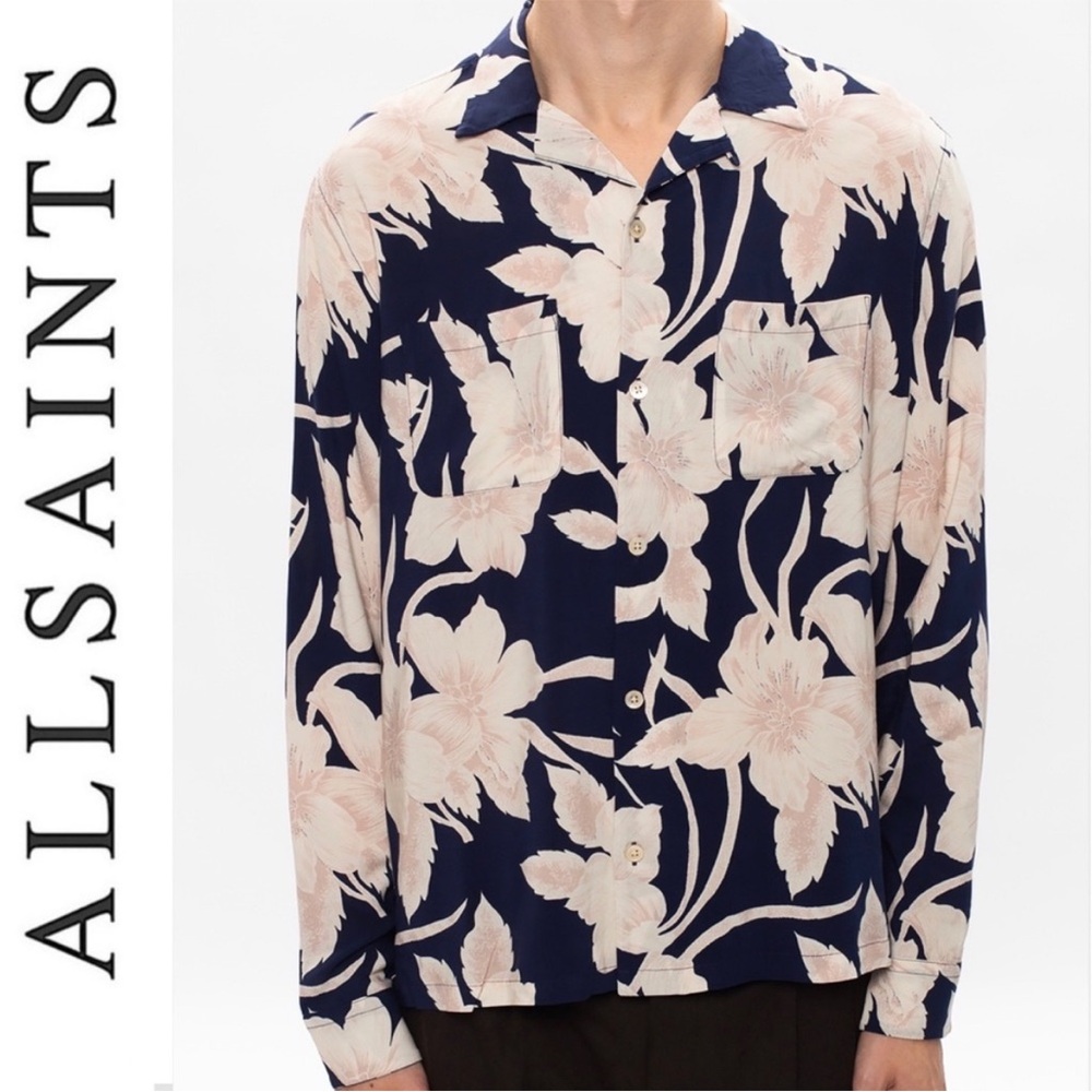 ALL SAINTS Jardin Long Sleeve pocket button down Floral Hawaiian shirt Mens L